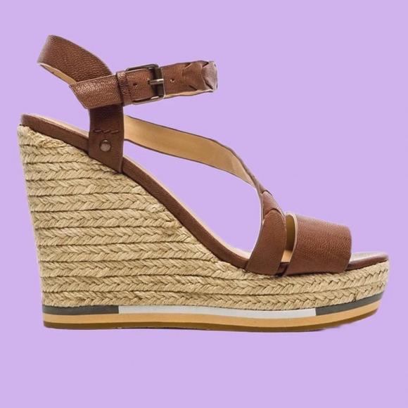 Joe's | Rane Wedge Brown Leather Ankle Strap size 9.5 - Picture 1 of 13